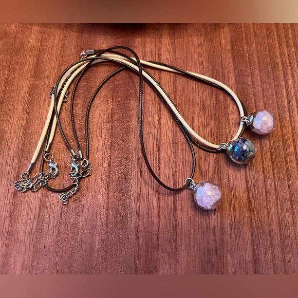 Jewelry - Hand filled glass globe pendants with assorted crystal chips. Set of 3.